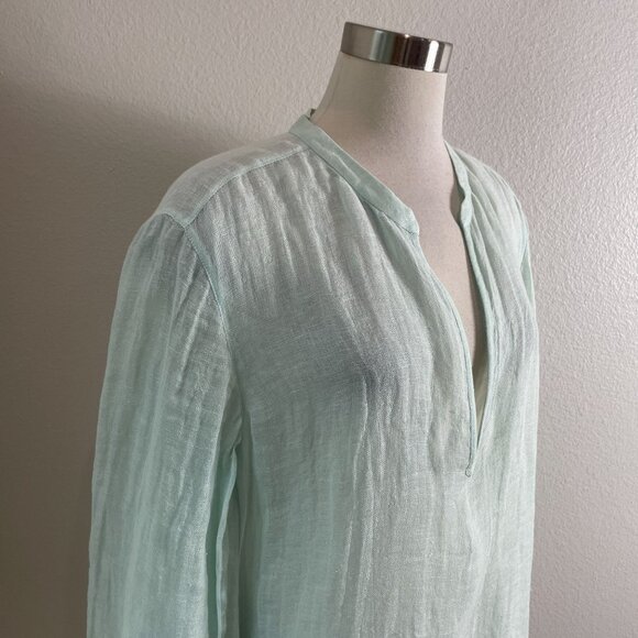 Eileen Fisher Womens Medium Mandarin Collar Tunic Top Organic Linen Aurora - Picture 5 of 15